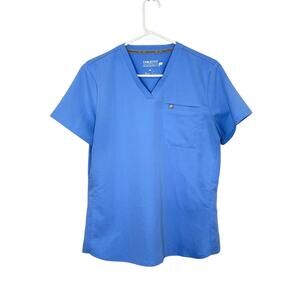 Fabletics Vital Scrub Top Semi Fit V-Neck Short Sleeve in Ceil Blue Medium